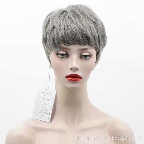 Aisi Hair New Design Cheap Vendor Short Pixie Cut Regular Wave Gray Brazilian Hair For Black Women Human Hair Wigs